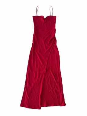Reformation Formosa Ruched Ribbed Stretch Red Midi Dress Size S Bodycon Cocktail